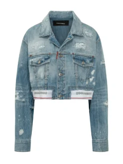 Cropped Denim Jacket with Pockets and Buttons