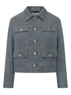 Cropped Jacket with Collar and Flap Pockets