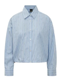 Cropped Striped Shirt with Classic Collar