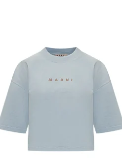 Cropped T-Shirt with Embroidered Logo