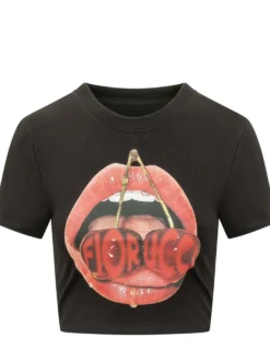 Cropped T-shirt with Graphic Print