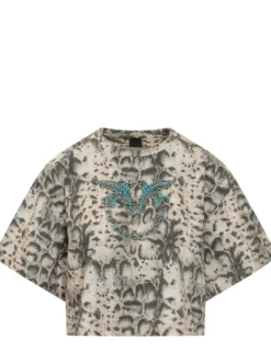 Cropped T-shirt with Print and Logo