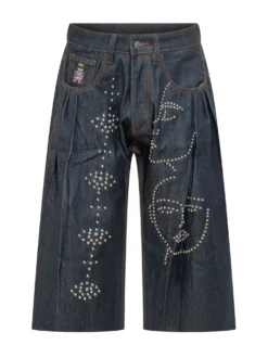 Denim Bermuda Shorts with Studs