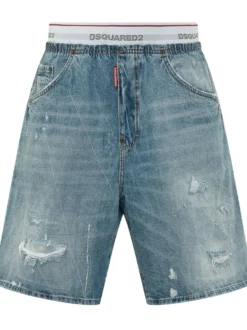 Denim Bermuda with Distressed Effect
