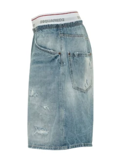 Denim Bermuda with Distressed Effect