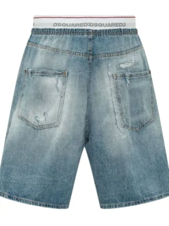 Denim Bermuda with Distressed Effect