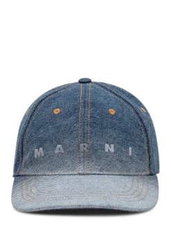 Denim Cap with Curved Visor and Embroidered Logo