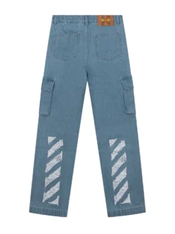 Denim Cargo Pants with Diag Print