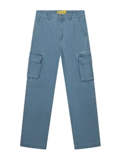 Denim Cargo Pants with Diag Print