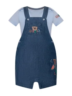 Denim Dungaree Romper Set with Embroidery