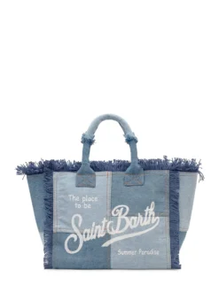 Denim Hand Bag with Fringed Details