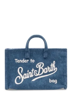 Denim Handbag with Printed Logo
