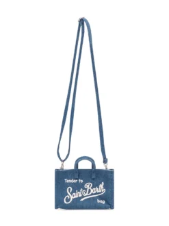 Denim Handbag with Printed Logo