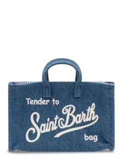 Denim Handbag with Printed Logo