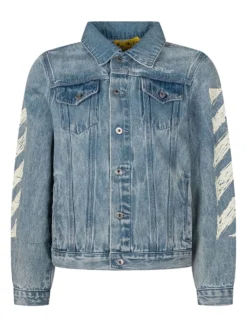 Denim Jacket with Diag Sketch Print