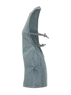 Denim Mini Dress with Croc-Effect Texture