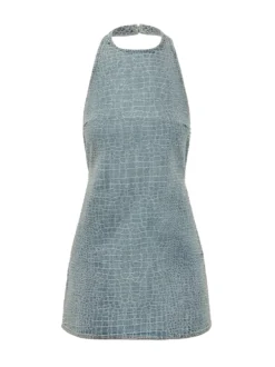 Denim Mini Dress with Croc-Effect Texture