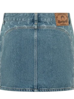 Denim Mini Skirt with Front Zips