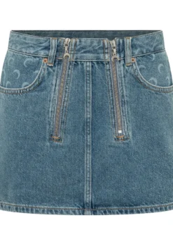 Denim Mini Skirt with Front Zips