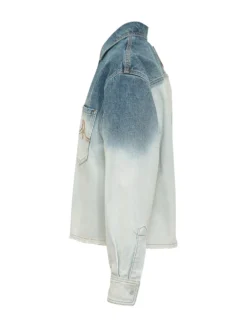 Denim Shirt with Patch Pockets and Faded Effect