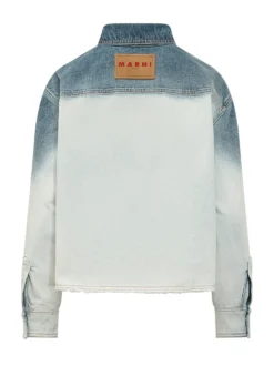 Denim Shirt with Patch Pockets and Faded Effect