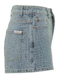 Denim Shorts with Croc-Effect Texture