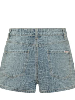 Denim Shorts with Croc-Effect Texture