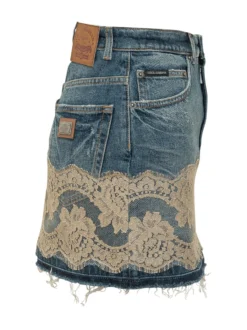 Denim Skirt with Five Pockets and Lace Insert