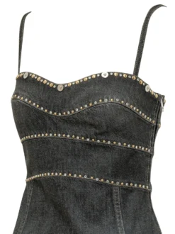 Denim Stone Dress with Straps and Embellishments
