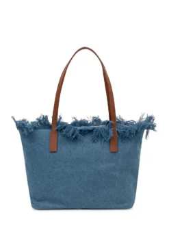 Denim Tote Bag City with Handles and Frayed Edge