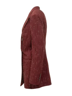 Double-Breasted Pinstripe Blazer with Peak Lapels