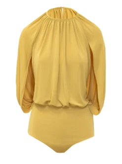 Draped Bodysuit with Wide Sleeves