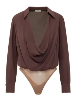 Draped Deep Neck Bodysuit