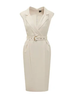 Dress Amadine with Belt and Lapel Neckline