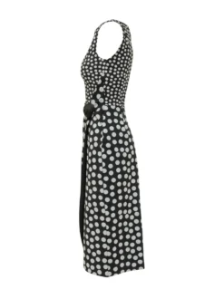 Dress with Round Neck Draped Waist and Polka Dot Pattern