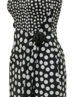 Dress with Round Neck Draped Waist and Polka Dot Pattern
