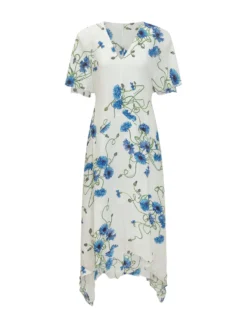 Dress with V Neck and Floral Print