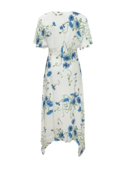Dress with V Neck and Floral Print
