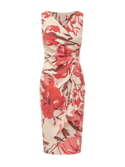 Dress with V-Neck Draped Waist and Floral Pattern