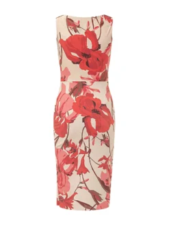 Dress with V-Neck Draped Waist and Floral Pattern
