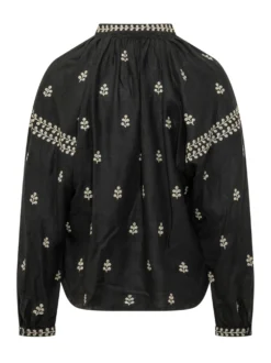 Embroidered Blouse with Gathered Neckline