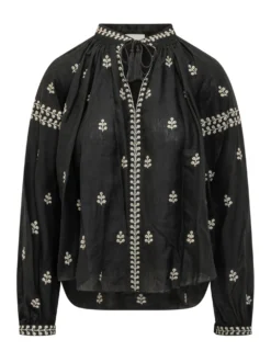 Embroidered Blouse with Gathered Neckline