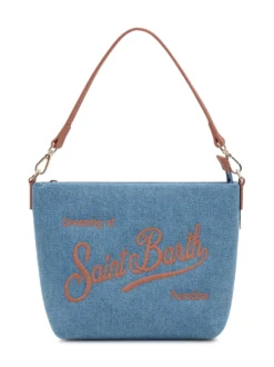Fabric Shoulder Bag with Embroidered Logo