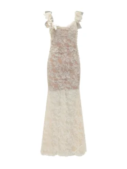 Floral Lace Maxi Dress with Ruffle Straps