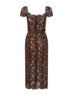 Floral Lace Midi Dress with Belt