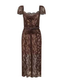 Floral Lace Midi Dress with Belt