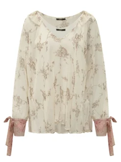 Floral Print Blouse with Ties