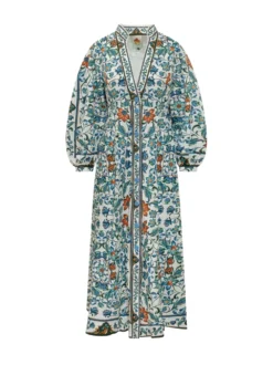 Flora Tile Maxi Dress with Buttons