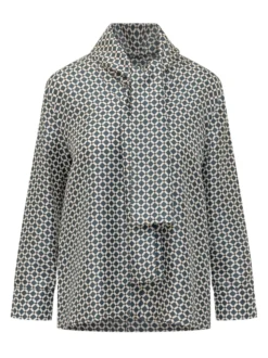 Geometric Print Blouse with Bow
