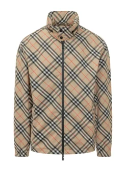 Giacca con Zip e Motivo Check